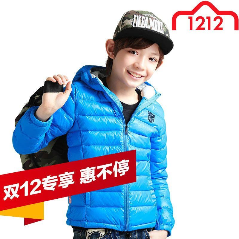 绿盒子童装爱制造男童 变形金刚超轻薄羽绒服 秋冬新款 MD512140 150cm 蓝色MD51214052