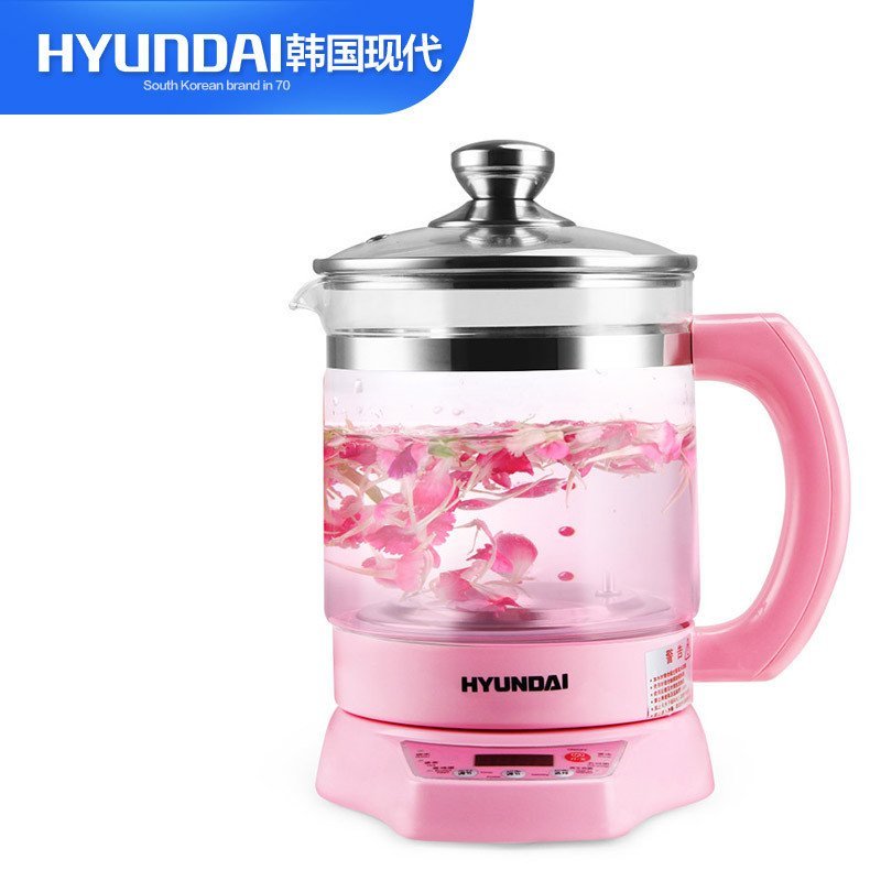 韩国现代(HYUNDAI)BD-YS1801 玫红色全自动电水壶 养生壶 多功能电热水壶 玻璃花茶壶