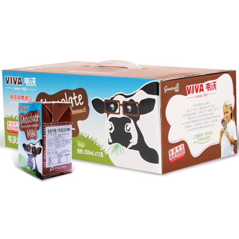 【苏宁自营】韦沃VIVA 牛奶（巧克力口味）200ml*12盒 英国进口