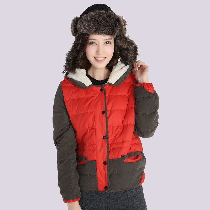 红豆 女款个性拼接长袖羽绒服9803