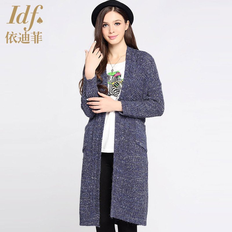 idf依迪菲2015秋装新款女长款宽松显瘦街头范开衫针织衫外套