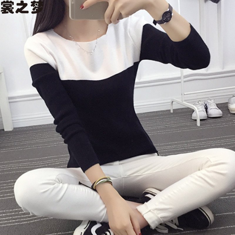 裳之梦2015秋装新款短款毛衣套头女上衣打底衫女装潮学生针织衫9538 均码 黑色