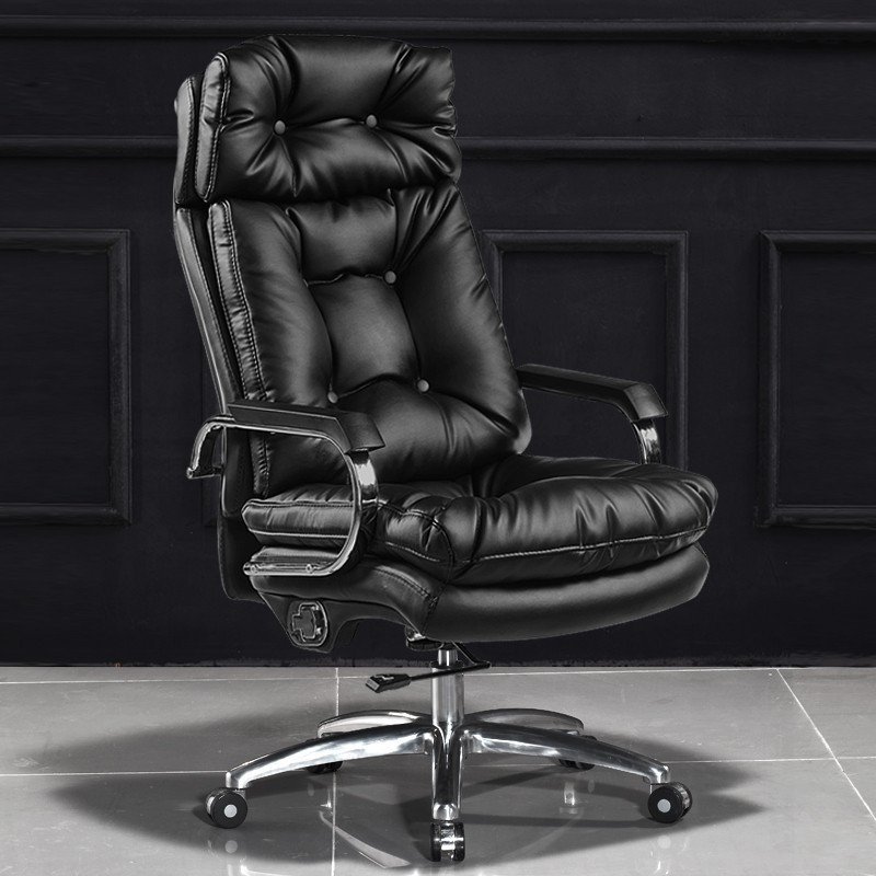品仪 老板椅真皮电脑椅 家用办公椅子 可躺高档大班椅牛皮靠背椅子 【黑色】头层牛皮带按摩