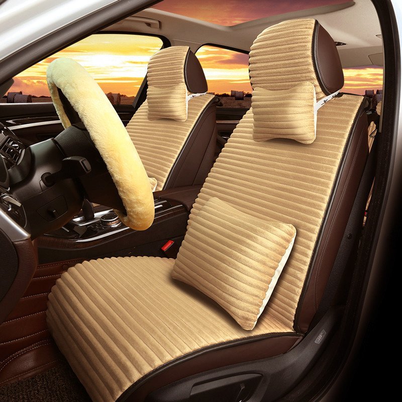 卡客 karcle 秋冬季保暖汽车坐垫 短毛绒免绑座垫 四季通用车垫 五座车通用型 月牙米-升级款
