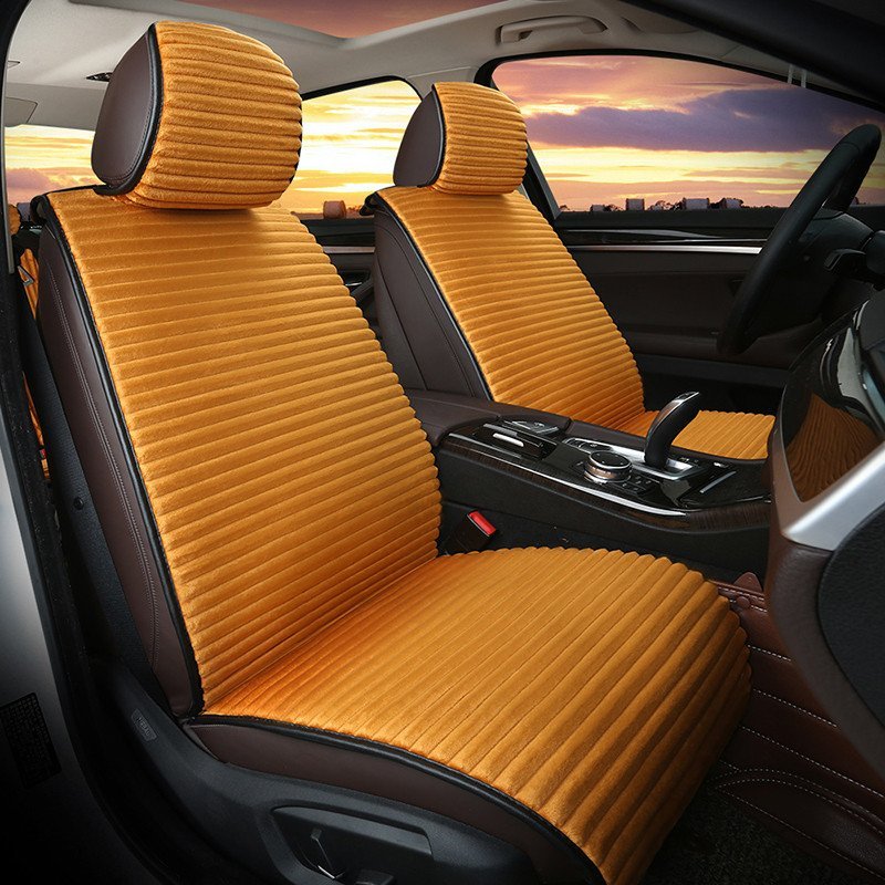 卡客 karcle 秋冬季保暖汽车坐垫 短毛绒免绑座垫 四季通用车垫 五座车通用型 活力橙-标准版