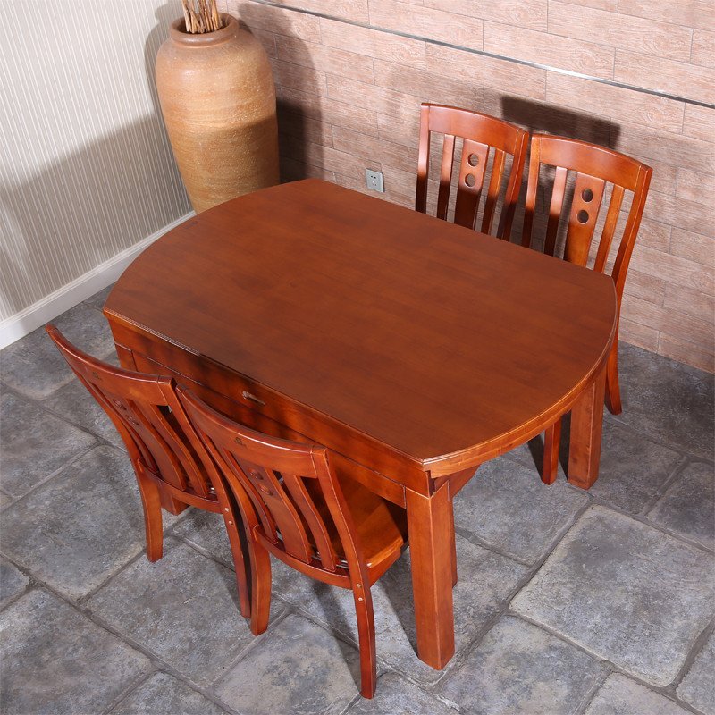 乐庭家具 餐桌 实木餐桌 餐桌椅组合套装 伸缩折叠橡胶木餐桌 椭圆变圆形 餐桌 餐桌