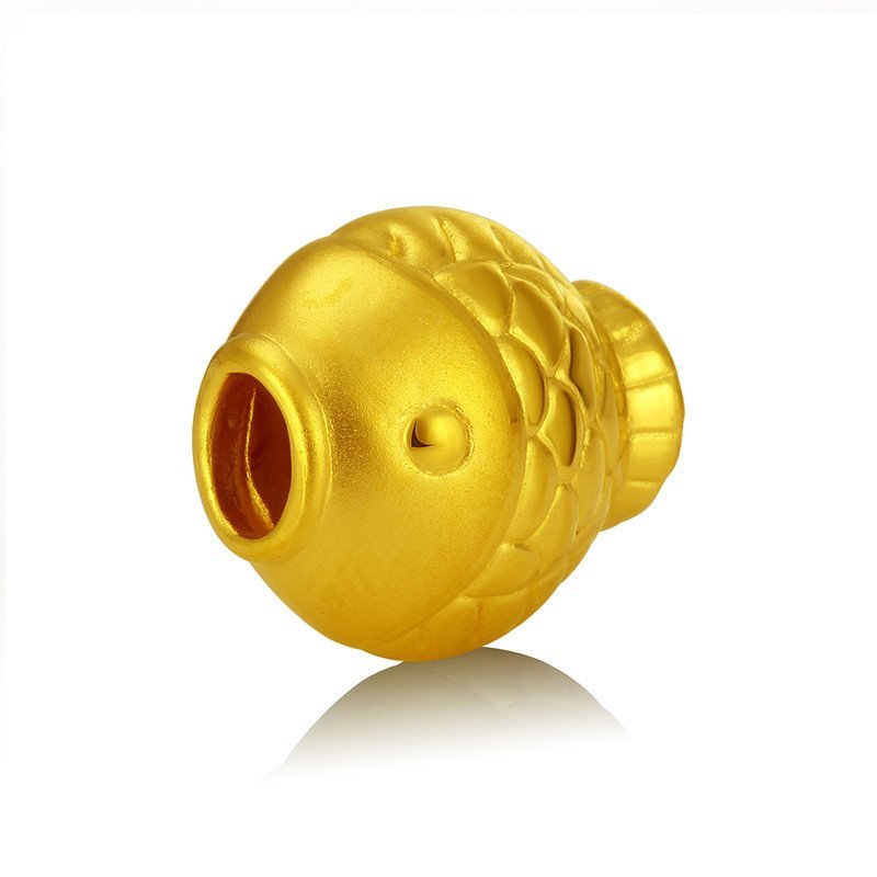 蒂蔻 999足金3D硬金胖胖鱼吊坠 黄金项链吊坠