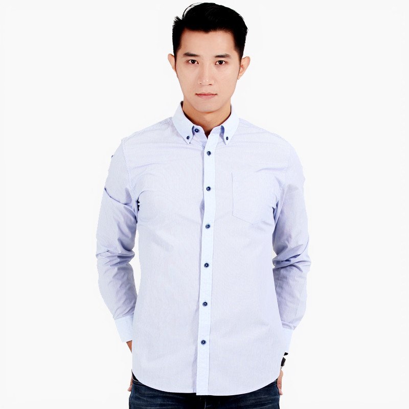 小时代随波动 2016新款春休闲相色上衣男装 纯棉长袖衬衫 XXL 蓝条纹