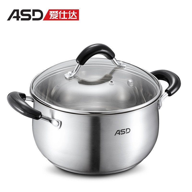 爱仕达/ASD 24cm美式可视复底加厚不锈钢汤锅QB1724 炖汤锅焖烧锅 电磁炉明火通用