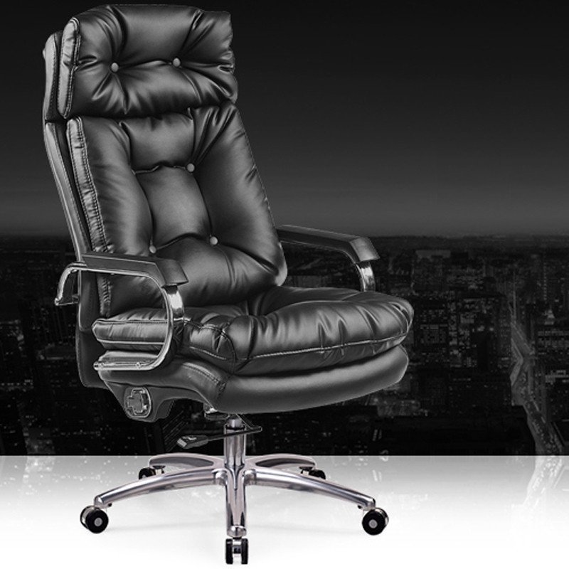 品仪 老板椅真皮电脑椅 家用办公椅子 可躺高档大班椅牛皮靠背椅子 【黑色】西皮