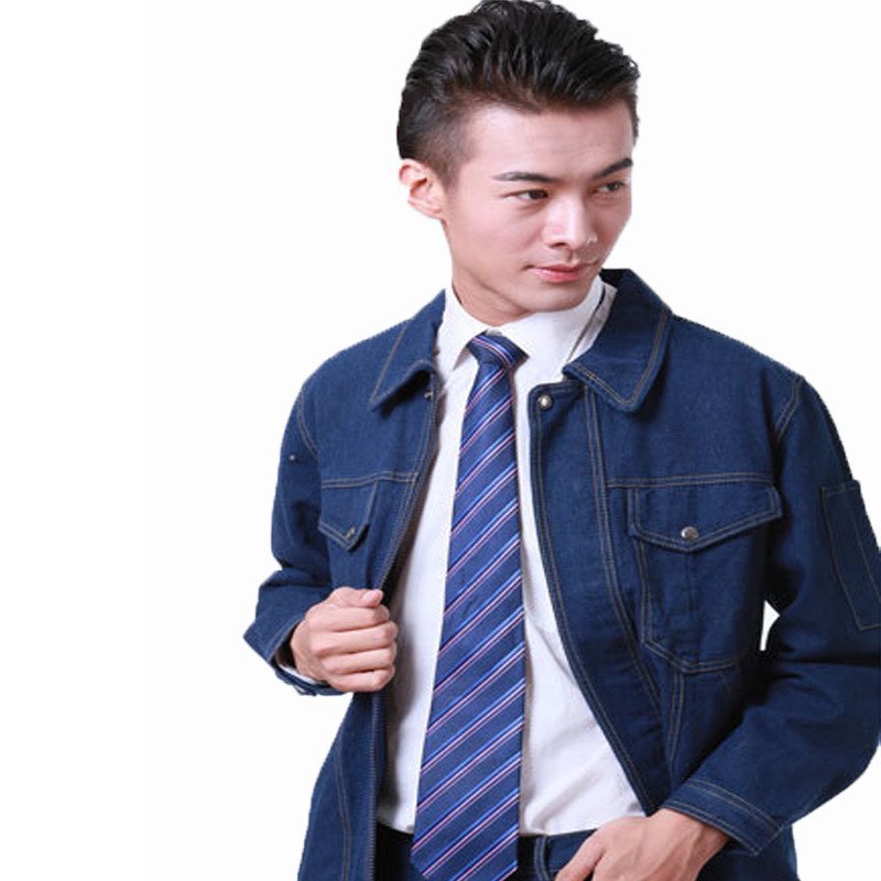 厂服牛仔服深蓝色吸湿排汗劳保工作服 套装 长袖工作服 xxxl 深蓝色