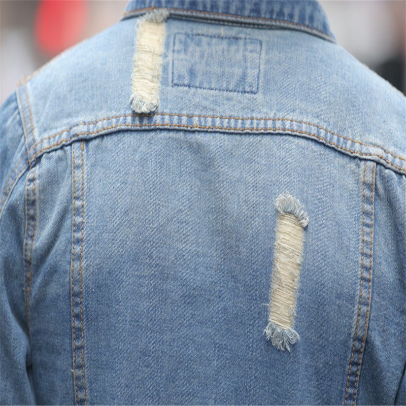jp2016男夹克外套潮流修身破洞补丁牛仔衣 xxl 牛仔色高清实拍图