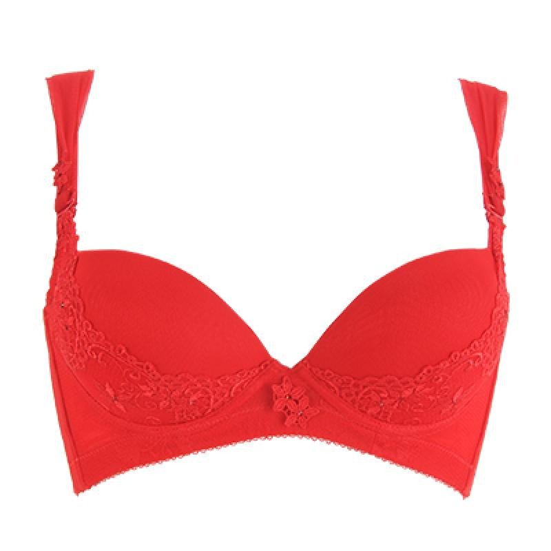 体会内衣刺绣蕾丝上薄下厚立体模杯小胸聚拢调整型文胸WBS0151 80A 酒红