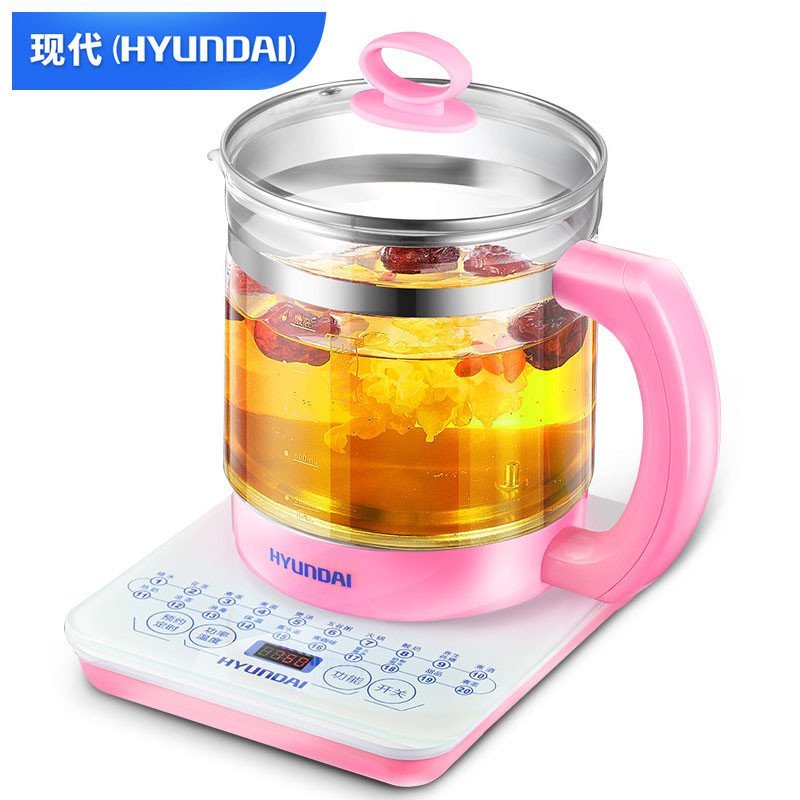 现代(HYUNDAI) BD-YS1801粉 玻璃养生壶 多功能电热水壶不锈钢 保温开水壶 煎药壶 煮茶器