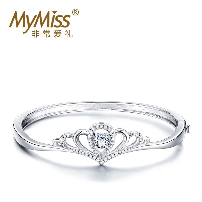 MyMiss 925银手镯 女镀铂金手环 皇冠手镯子时尚配饰礼物流行饰品 遇见幸福手镯