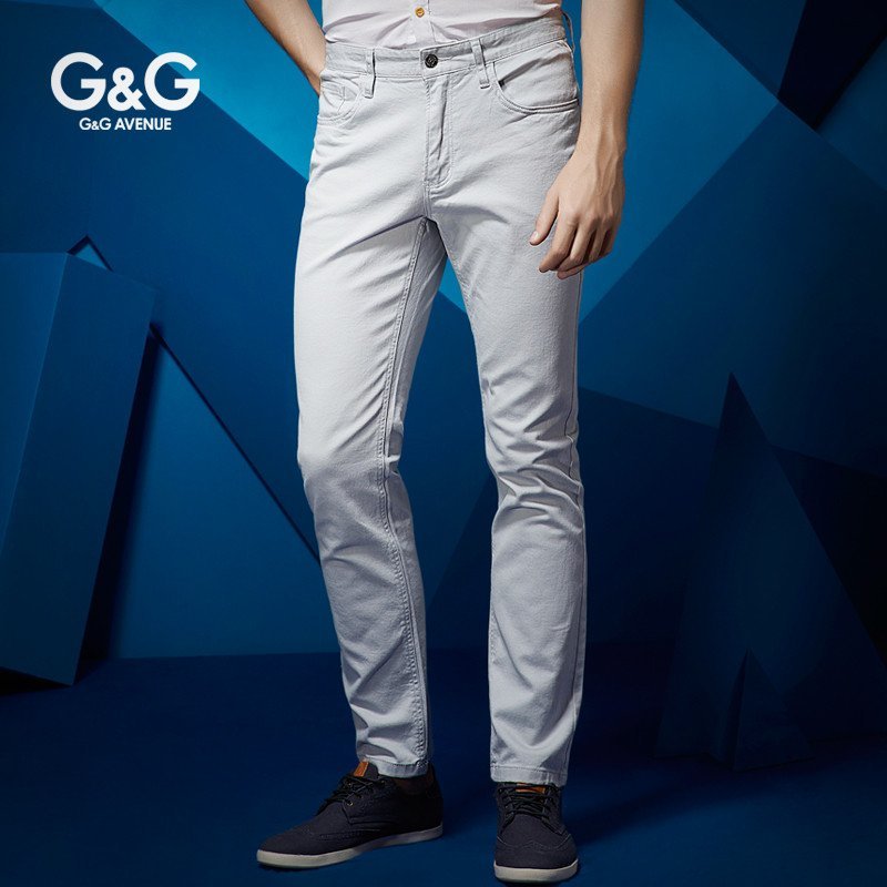 G＆G男装彩色牛仔裤百搭弹力纯色男裤休闲裤男修身直筒长裤子韩版 36 浅灰