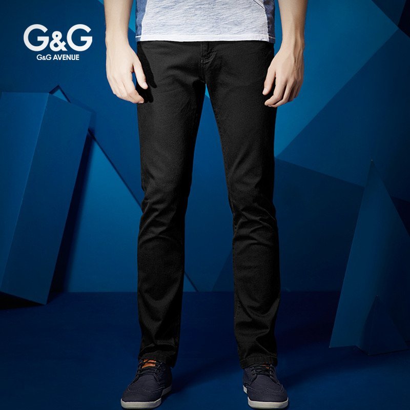 G＆G男装彩色牛仔裤百搭弹力纯色男裤休闲裤男修身直筒长裤子韩版 35 黑色
