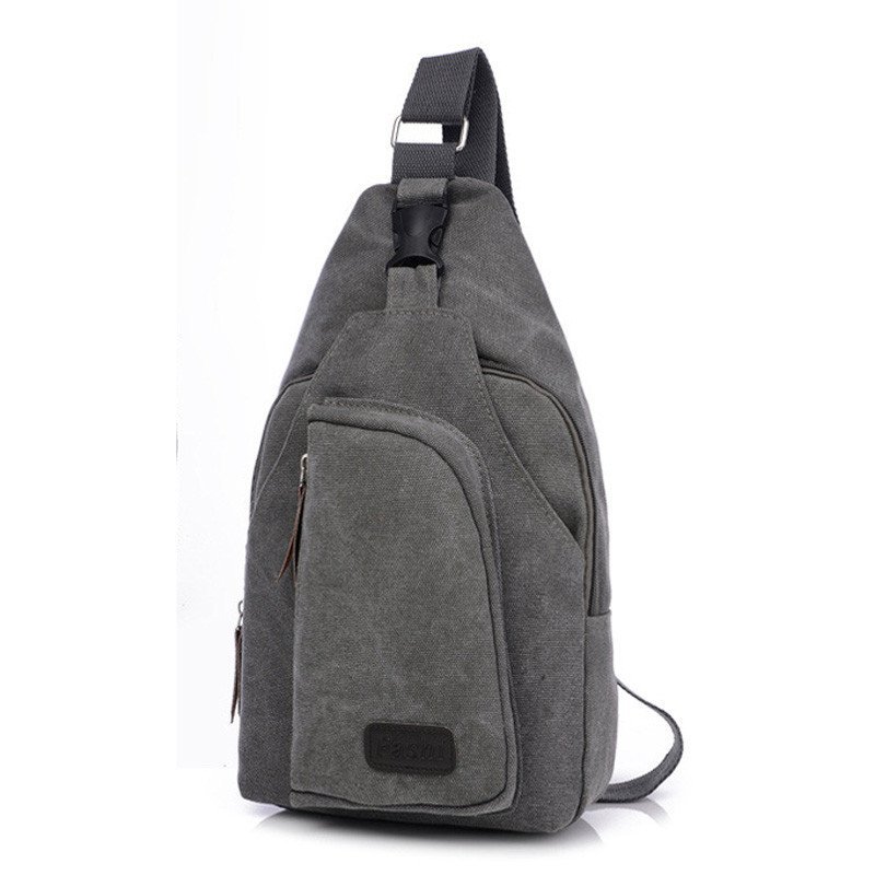 薇思黛 2016新款 韩版休闲男士胸包运动帆布男包小包包多功能户外小挎包潮 大号灰色