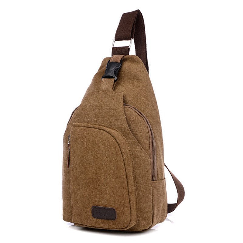 薇思黛 2016新款 韩版休闲男士胸包运动帆布男包小包包多功能户外小挎包潮 小号咖啡色