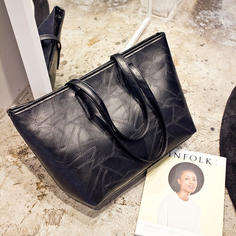 薇思黛 2016新款 欧美潮时尚通勤女包复古手提单肩包女士大包包托特包女包 黑色