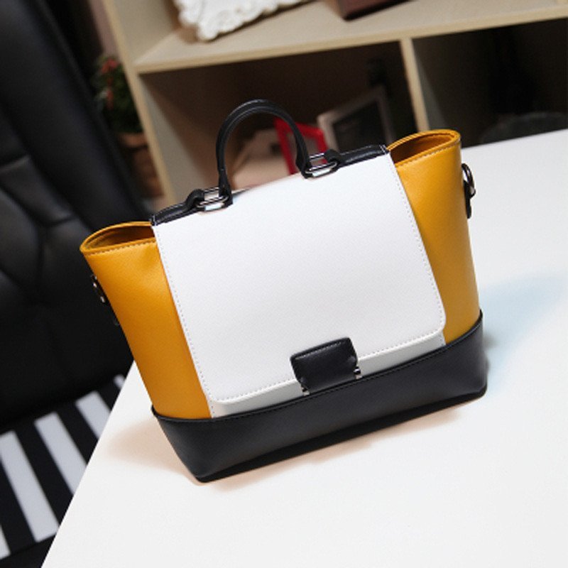 薇思黛 2016新款 韩版潮流女包通勤手提包简约大包包女士百搭斜挎单肩包 黄色中号