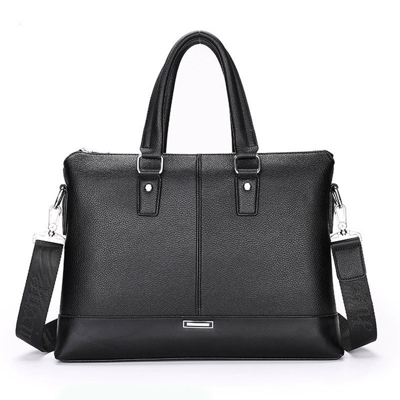 薇思黛 2016新款 欧美男士手提包商务公文电脑包单肩斜跨休闲包横款商务男包 黑色