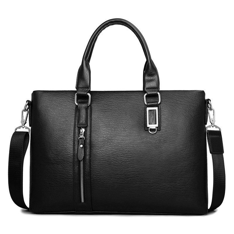 薇思黛 2016新款 欧美潮电脑包公文男包男士包手提包时尚休闲包 黑色横版