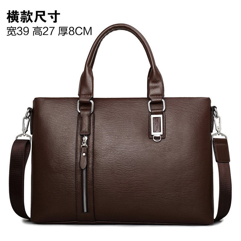 薇思黛 2016新款 欧美潮电脑包公文男包男士包手提包时尚休闲包 棕色横版