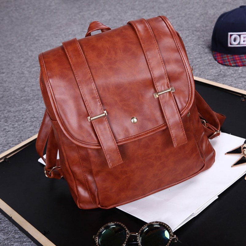 薇思黛 2016新款 韩版女包潮流双肩包 英伦复古学院风学生背包女潮包 浅棕色