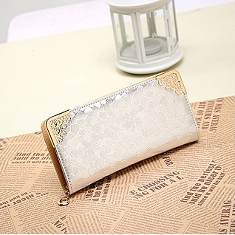 薇思黛 2016新款 女士长款钱包韩版金银色石头纹时尚女钱包潮流皮夹包 银色