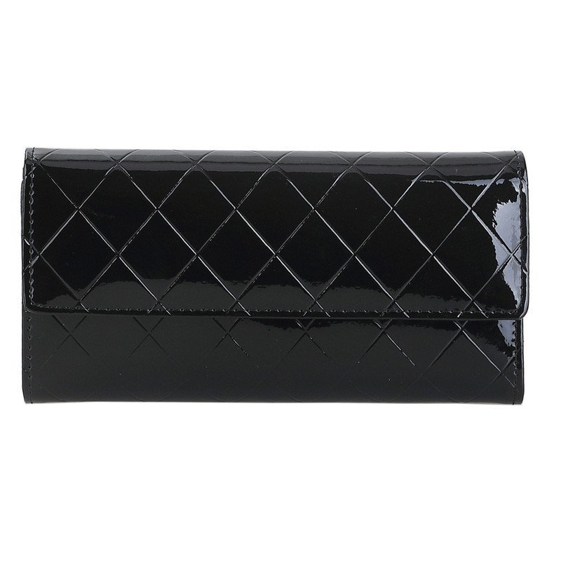 薇思黛 2016新款 漆皮钱包三折女士长款钱包漆皮菱格钱夹特价手拿包 黑色