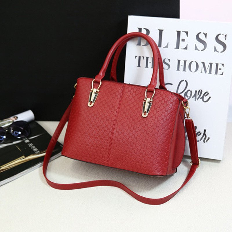 薇思黛 2016新款 欧美时尚潮流女手提包时尚女包大包单肩包斜挎包 酒红色