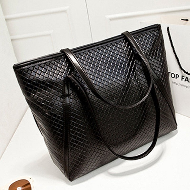 薇思黛 2016新款 欧美时尚休闲复古编织纹女士单肩包手提包大包包潮流女包 黑色