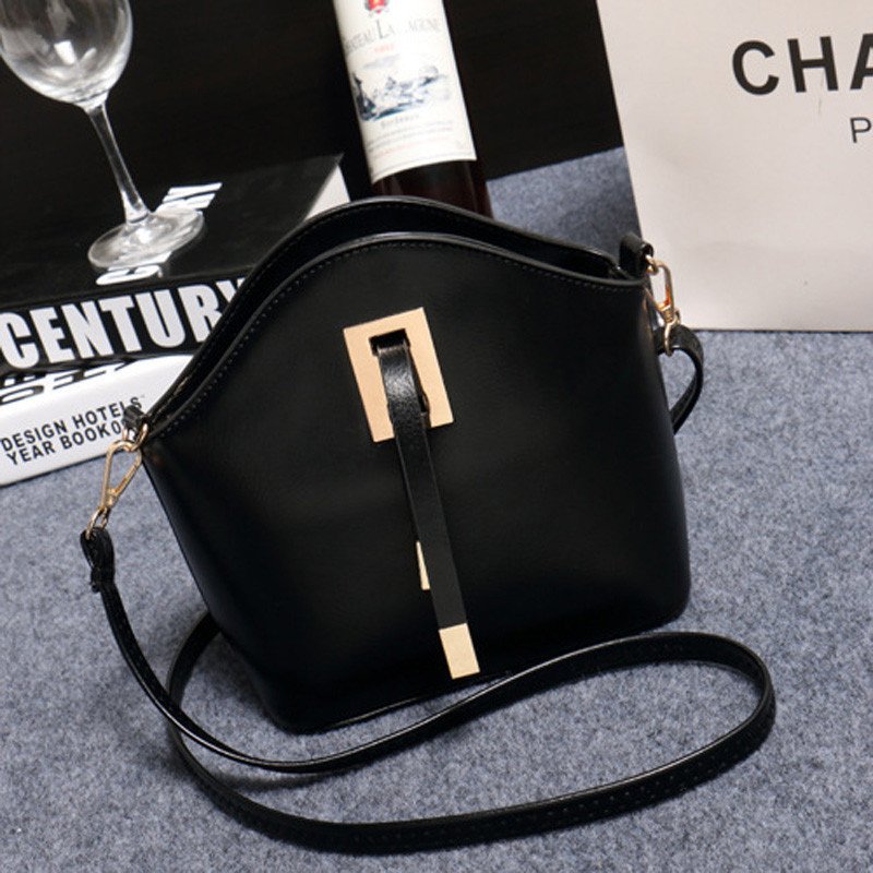 薇思黛 2016新款 时尚女包潮流糖果色单肩斜挎水桶包女士小包包 黑色