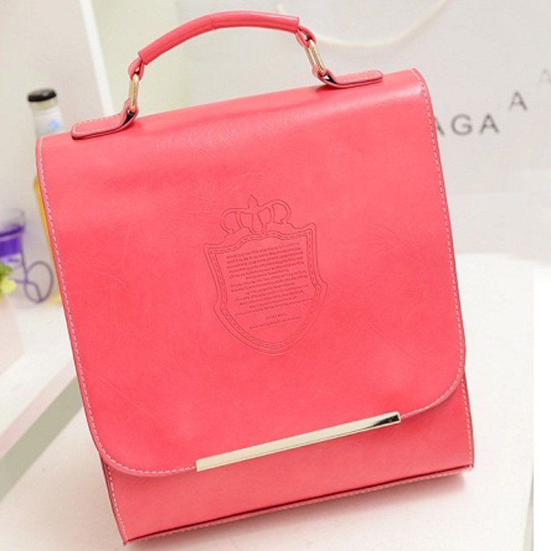 薇思黛2016新款 韩版时尚女包双肩包女单肩包斜挎包压花皇冠PU双肩包 玫红