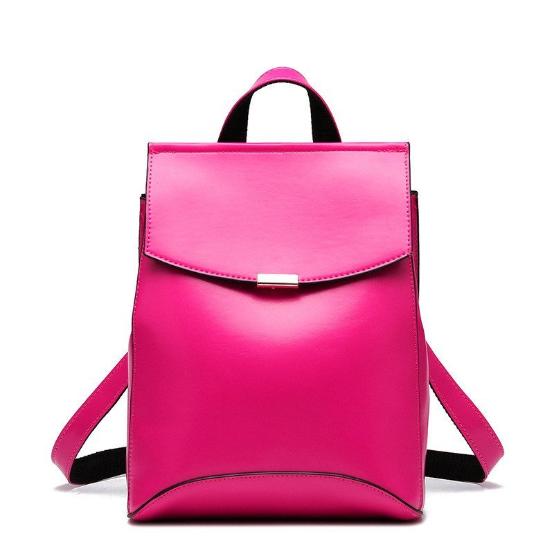 薇思黛 2016新款 双肩背包女韩版潮休闲学院风书包旅行PU皮两用背包 玫红色
