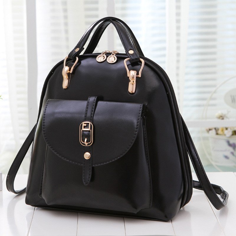 薇思黛 2016新款 时尚旅行背包休闲单肩双肩包韩版潮女包包学院pu皮书包 黑色