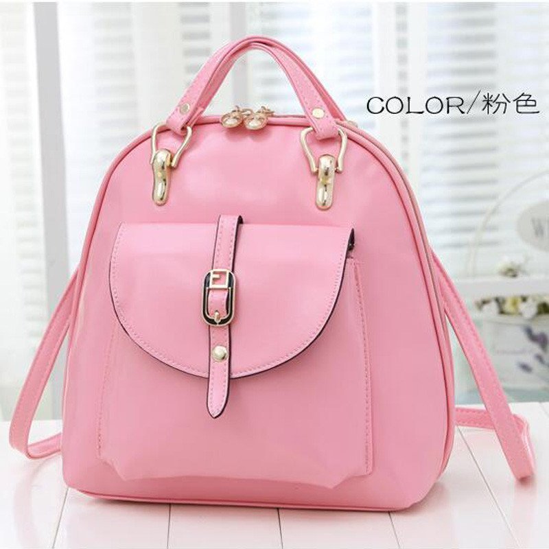 薇思黛 2016新款 时尚旅行背包休闲单肩双肩包韩版潮女包包学院pu皮书包 粉红色