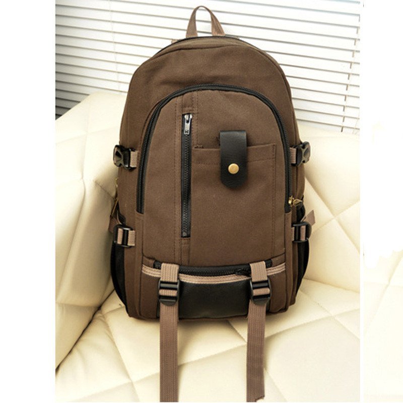 薇思黛 2016新款 帆布双肩包学生书包户外大容量旅行背包男女士相机包 棕色