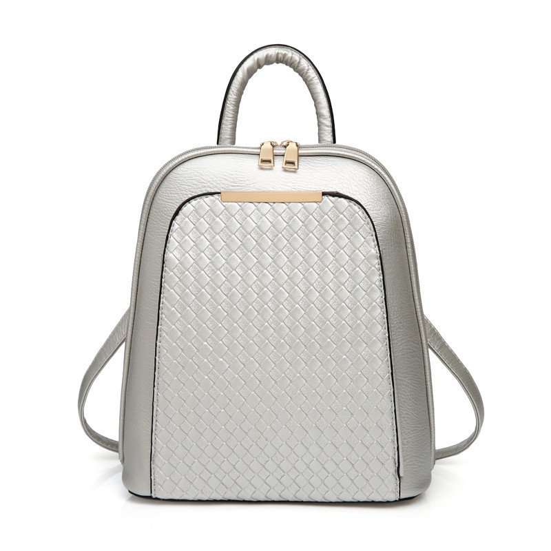 薇思黛016新款PU女背包双肩包百搭女包双肩包多用包旅游包包 银色