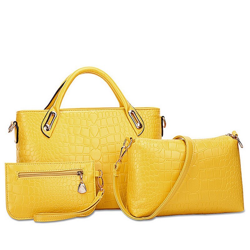 薇思黛 2016新款女包休闲百搭大容量子母包三件套母子包套装女包包 黄色