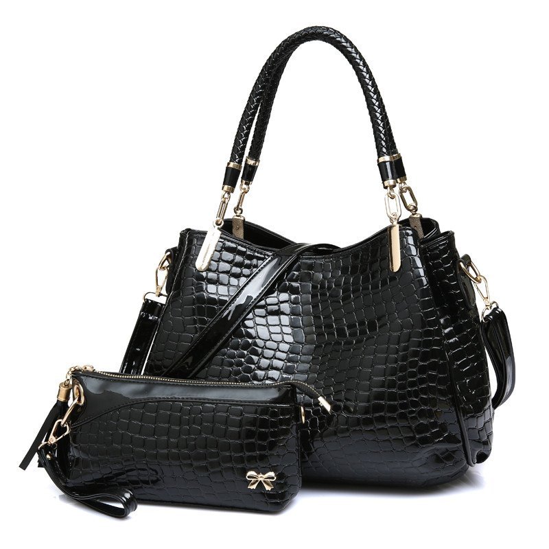 薇思黛2016秋季新款女包单肩包大容量斜挎包子母包二件套大包新款手提包 黑色