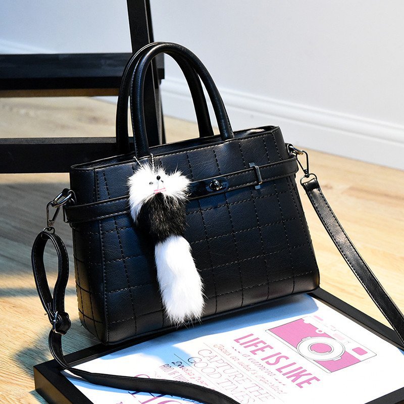 薇思黛女包包2016新款女士包包女包 单肩手提包包斜挎时尚女包 黑色