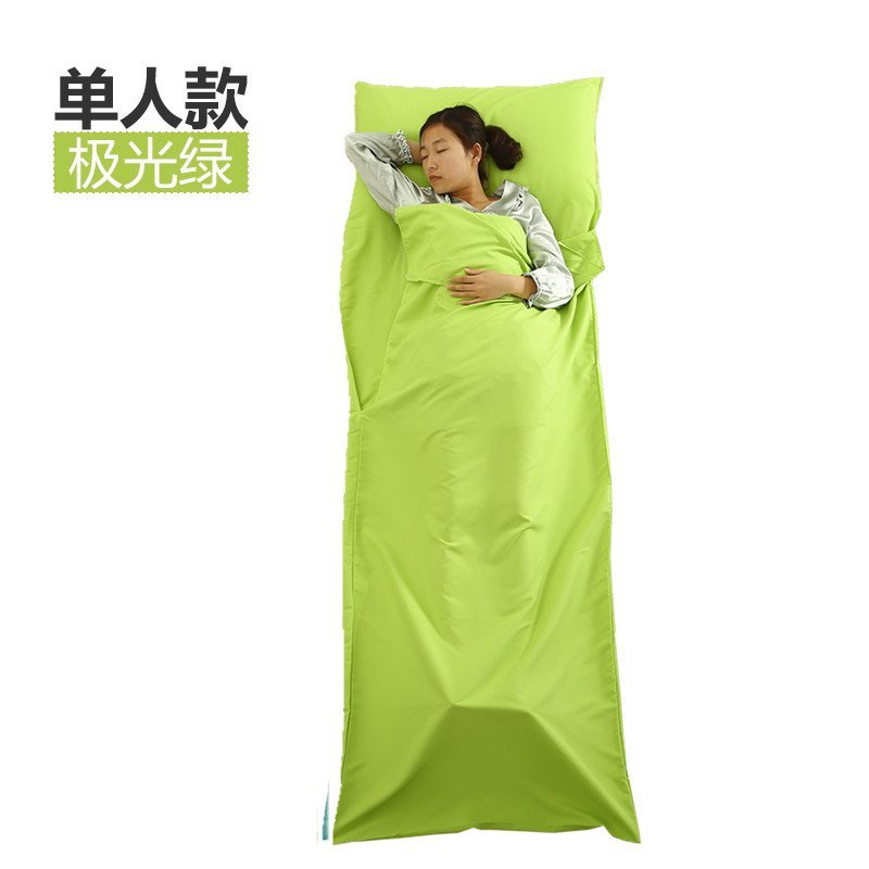 旅行便携睡袋超轻睡袋内胆酒店卫生隔脏信封睡袋户外用品纯棉 单人-极光绿