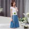 2016夏季新款修身显瘦两件套连衣裙套装棉麻蕾丝女 2XL 蓝色