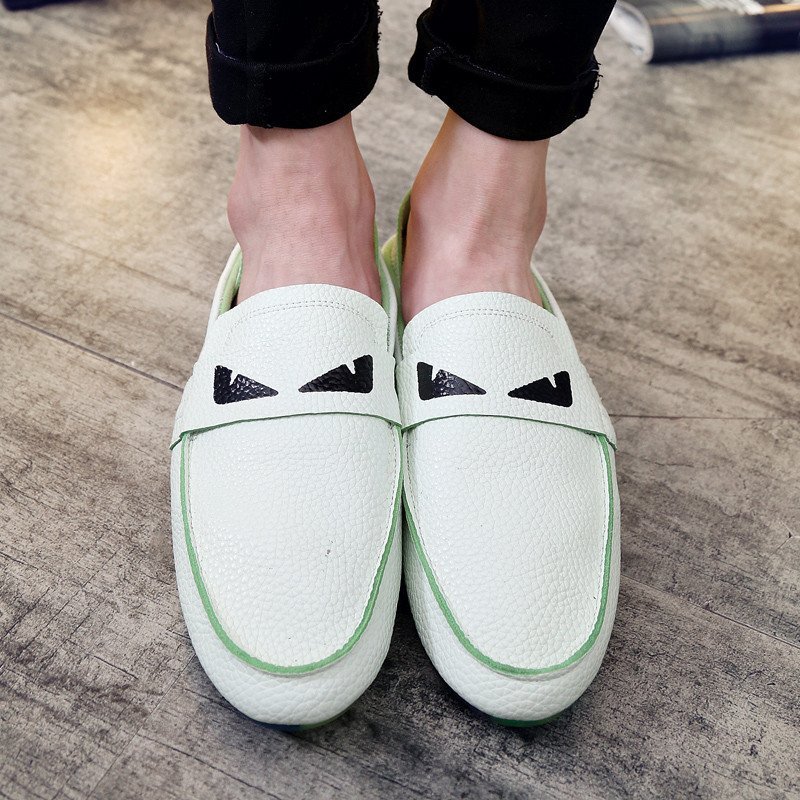 鄂尔犀牛 新款夏天包头无后跟半拖学生无鞋带豆豆鞋韩版情侣手绘板鞋