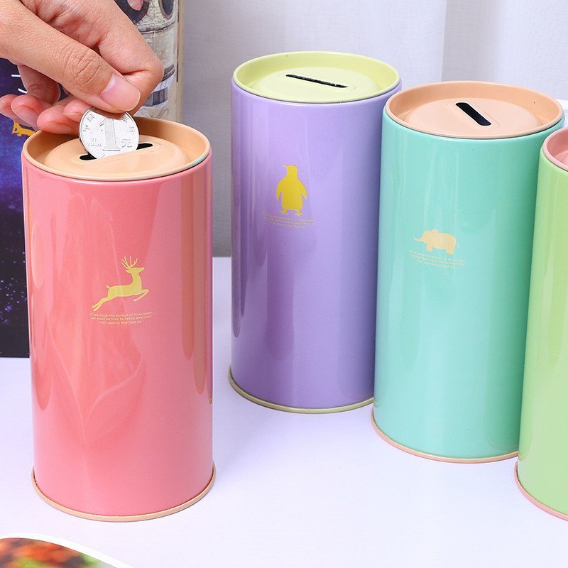 随想曲 创意动物存钱罐储蓄罐 圆形铁罐存钱罐 卡通动物存钱罐 创意