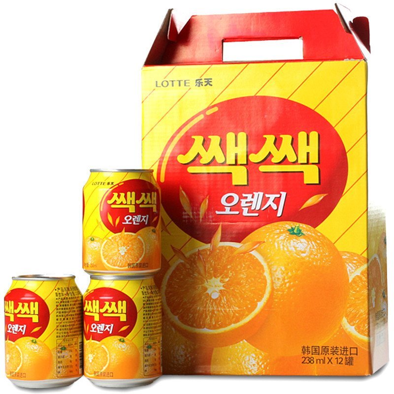 韩国橙味进口果汁饮料 乐天（LOTTE）粒粒橙汁水果饮料238ml ×12罐