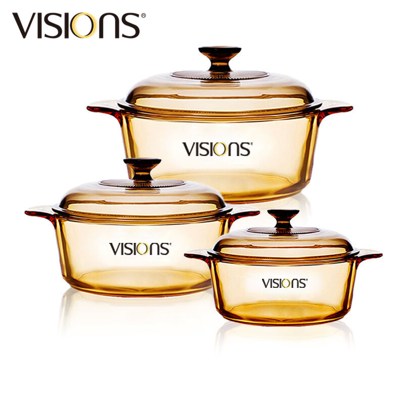 康宁(VISIONS)锅具套装 VS22+VS15+VS08 3件套 耐热晶彩透明玻璃汤锅