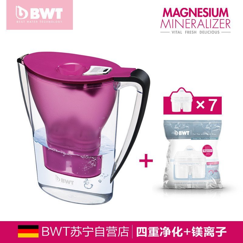 德国原装进口 BWT家用直饮净水壶滤水壶净水器2.7升一壶七芯 紫色